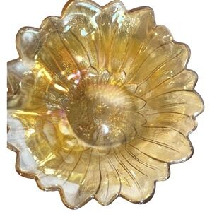 Vtg Indiana Marigold Carnival Glass 7" Bowl Lily Pons Round Candy Nuts grannycor